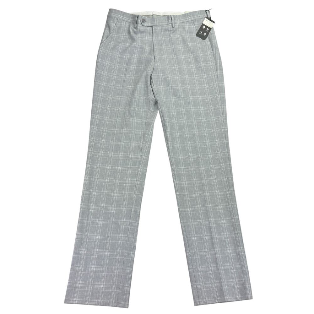 Alfani Mens Slim Fit Stretch Plaid Suit Pants Light Gray 34x34